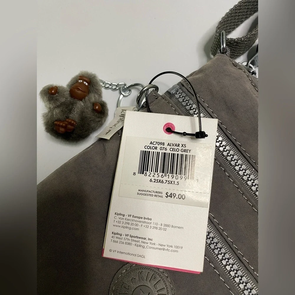 Kipling Alvar NWT small crossbody celo gray‎ concert event essentials travel